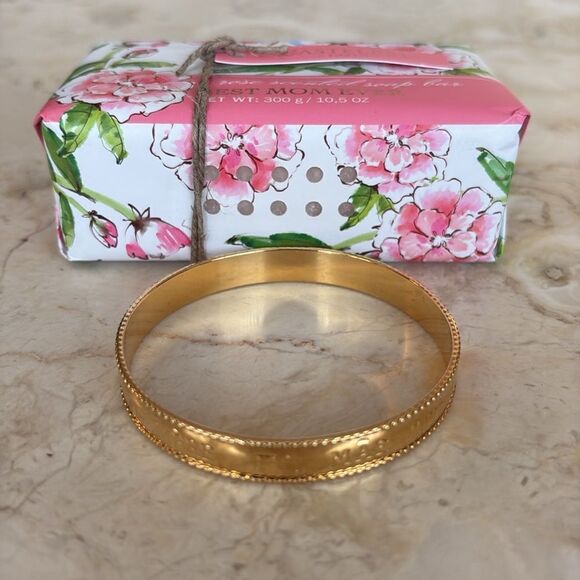 Mother Gift Set “Mother” Gold Tone Bangle & Castellbel Rose Scented Soap New - Picture 1 of 8